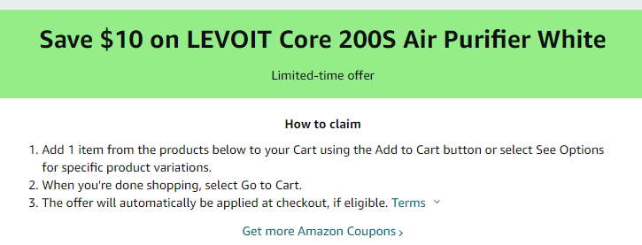 Cupón de $10 de descuento en la compra de un purificador de aire Levoit en Amazon