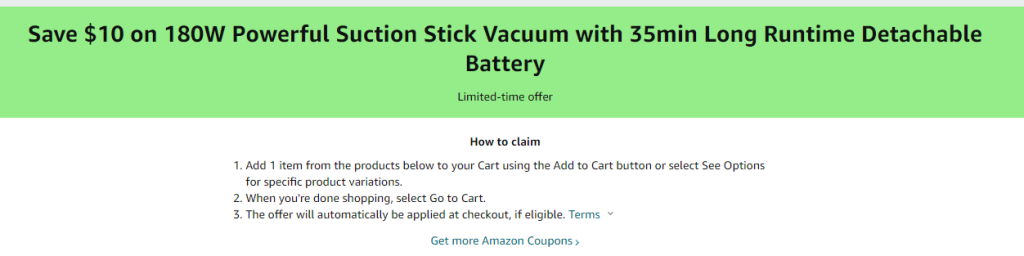 Cupón de $10 de descuento en la compra de un aspiradora inalambrica Prettycare en Amazon