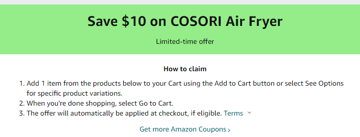 Cupón de $10 de descuento en una freidora de aire Cosori en Amazon