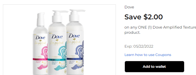 Cupón de $2 de descuento en amplificador de textura para el cabello Dove de Dollar General