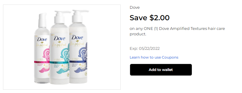 Cupón de $2 de descuento en amplificador de textura para el cabello Dove de Dollar General