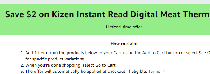 Cupón de $2 de descuento en termómetros digitales de cocina en Amazon