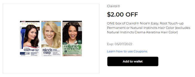 Cupón de $2 de descuento en tinte para el cabello Clairol de Dollar General