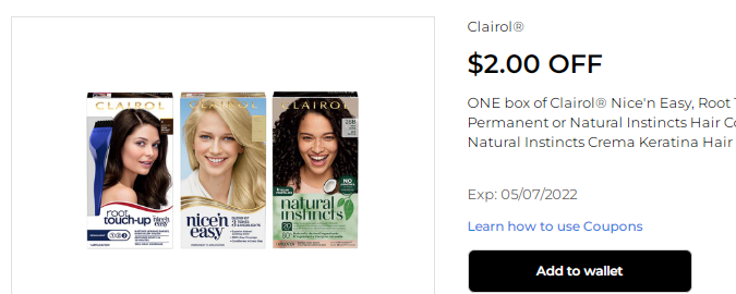 Cupón de $2 de descuento en tinte para el cabello Clairol de Dollar General