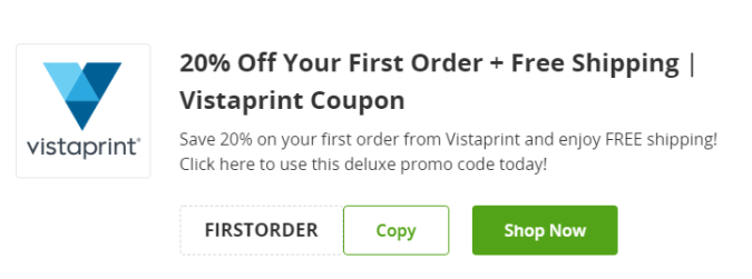 Cupón de 20% de descuento en la primera orden en VistaPrint de Groupon