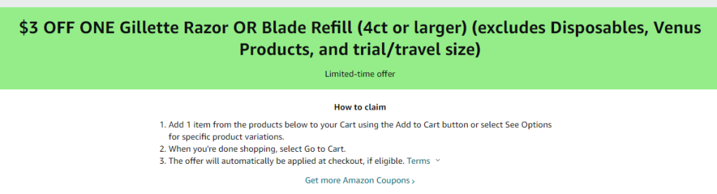 Cupón de $3 de descuento en recambio de máquina de afeitar en Amazon