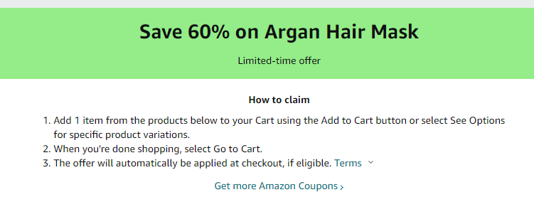 Cupón de 60% de descuento en mascara capilar de argan en Amazon