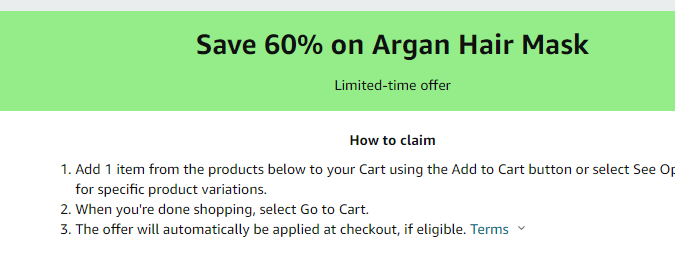 Cupón de 60% de descuento en mascara capilar de argan en Amazon