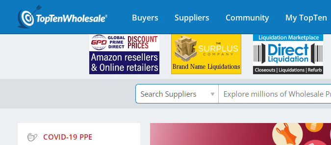 Página web de TopTenWholesale