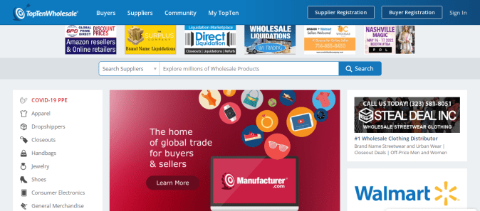 Página web de TopTenWholesale