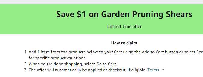 Cupón de $1 de descuento en tijeras para jardín de Amazon