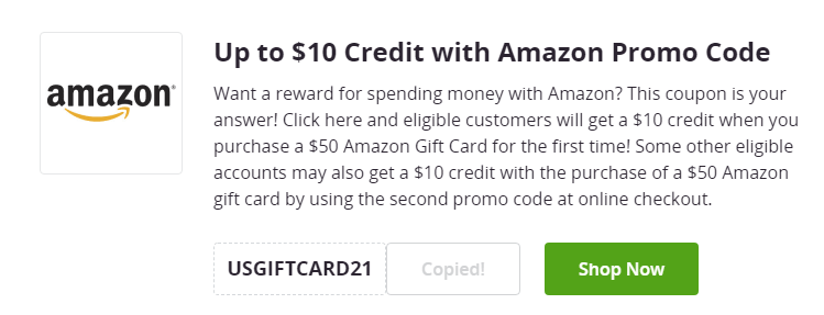 Cupón de $10 de crédito al comprar un Gift Card de Amazon descuento en Groupon