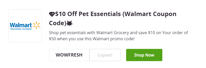 Cupón de $10 de descuento en artículos para mascotas en Walmart de Groupon