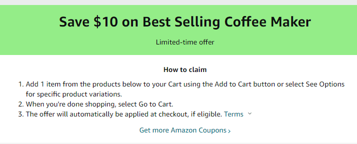 Cupón de $10 de descuento en cafetera de Amazon