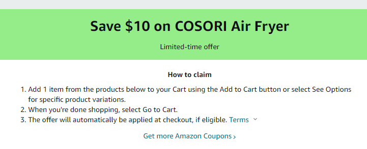 Cupón de $10 de descuento en freidora de aire de Amazon