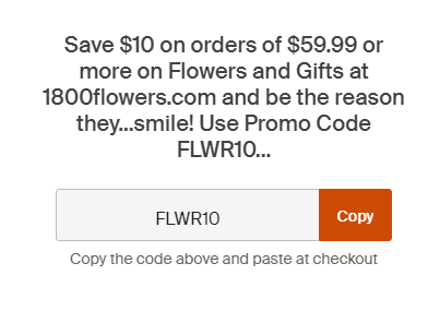 Cupón de $10 de descuento en pedidos de $59.99 en flores en 1-800-Flowers de Honey