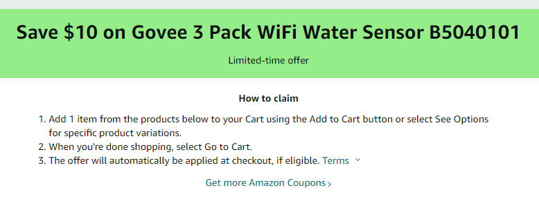 Cupón de $10 de descuento en sistema detector de fugas de agua inteligente de Amazon