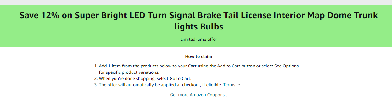 Cupón de 12% de descuento en luces LED para autos de Amazon