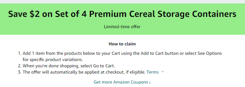 Cupón de $2 de descuento en contenedores de cereales de Amazon