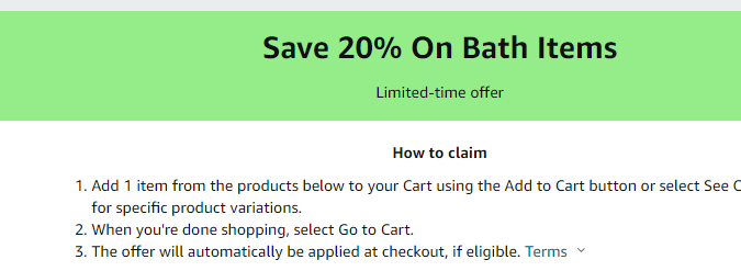 Cupón de 20% de descuento en artículos de baño de Amazon