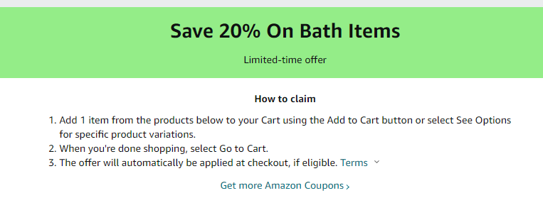 Cupón de 20% de descuento en artículos de baño de Amazon
