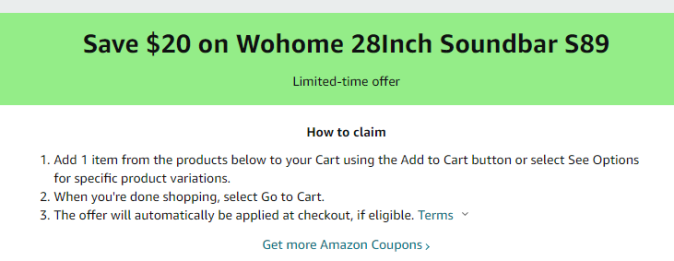 Cupón de $20 de descuento en barra de sonido de Amazon