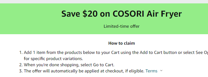 Cupón de $20 de descuento en freidora de aire de Amazon