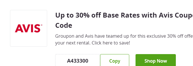 Cupón de 30% de descuento en las tarifas bases en Avis de Groupon