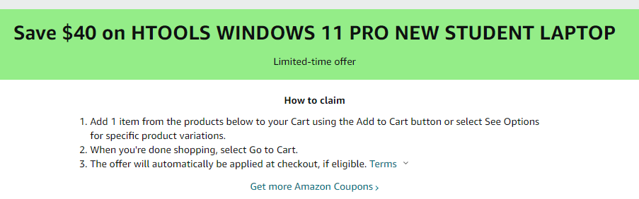 Cupón de $40 de descuento en laptop estudiantil de Amazon