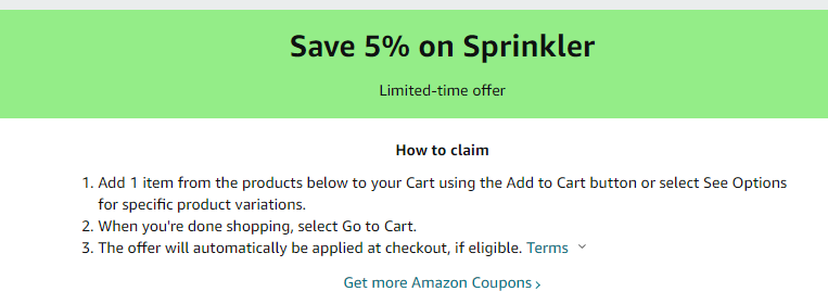 Cupón de 5% de descuento en aspersor de agua de Amazon