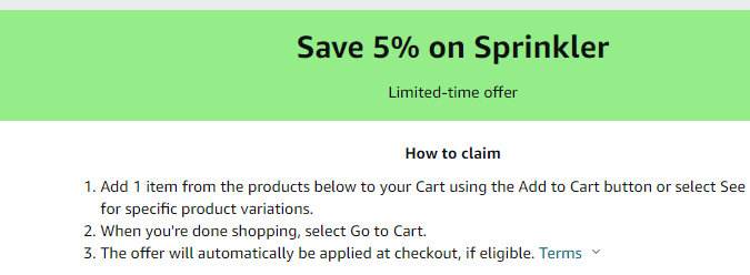 Cupón de 5% de descuento en aspersor de agua de Amazon