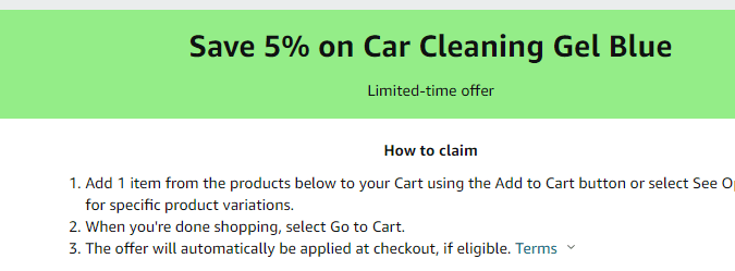 Cupón de 5% de descuento en gel limpiador de autos de Amazon