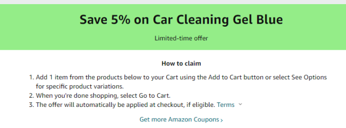 Cupón de 5% de descuento en gel limpiador de autos de Amazon