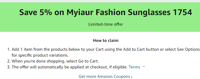 Cupón de 5% de descuento en lentes de sol de Amazon