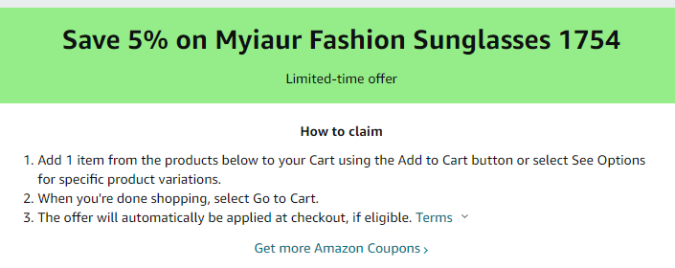 Cupón de 5% de descuento en lentes de sol de Amazon