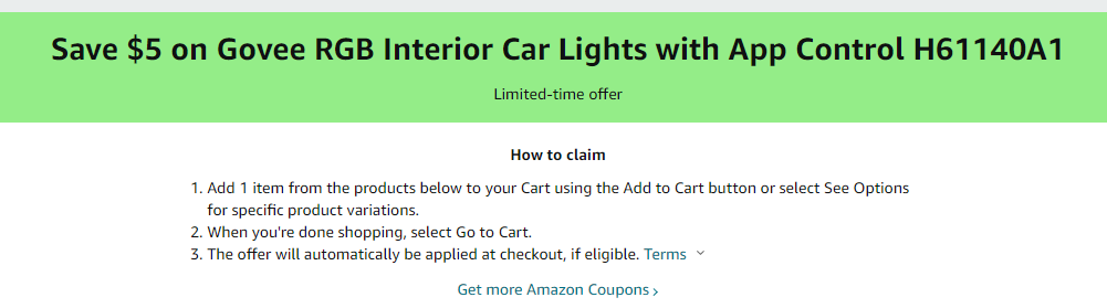 Cupón de $5 de descuento en luces LED decorativas para el interior del auto de Amazon