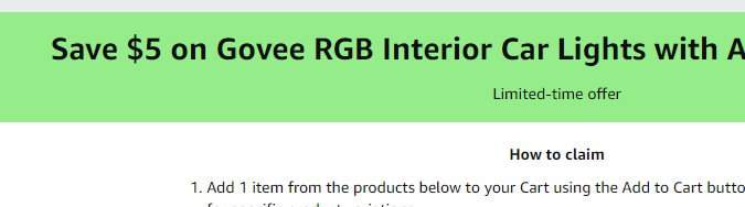 Cupón de $5 de descuento en luces LED decorativas para el interior del auto de Amazon