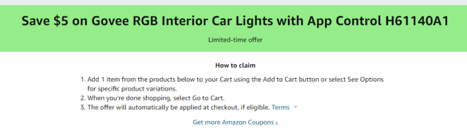 Cupón de $5 de descuento en luces LED decorativas para el interior del auto de Amazon
