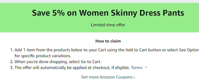 Cupón de 5% de descuento en pantalones de vestir de dama de Amazon