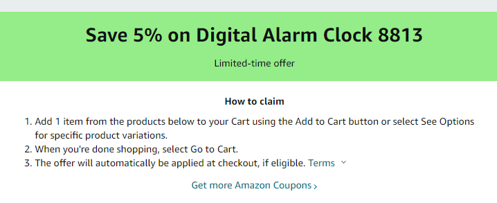 Cupón de 5% de descuento en reloj despertador digital de Amazon