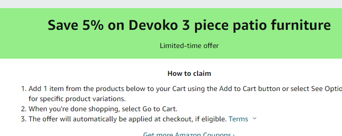 Cupón de 5% de descuento en set de muebles para patio de Amazon