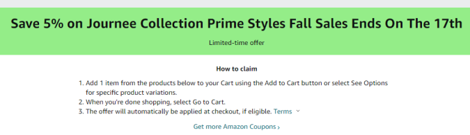 Cupón de 5% de descuento en tacones bajos para dama de Amazon