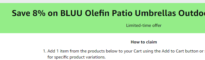 Cupón de 8% de descuento en sombrillas para Patio de Amazon