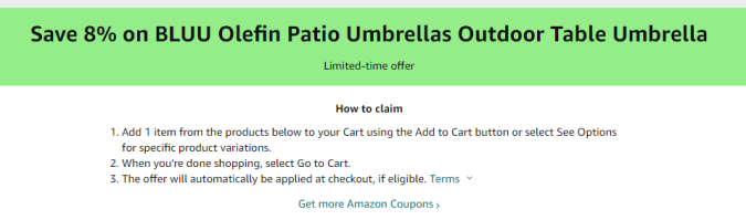 Cupón de 8% de descuento en sombrillas para Patio de Amazon