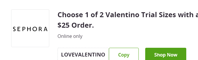 Cupón de muestra gratis de perfume Valentino con un pedido de $25 en Sephora de Groupon