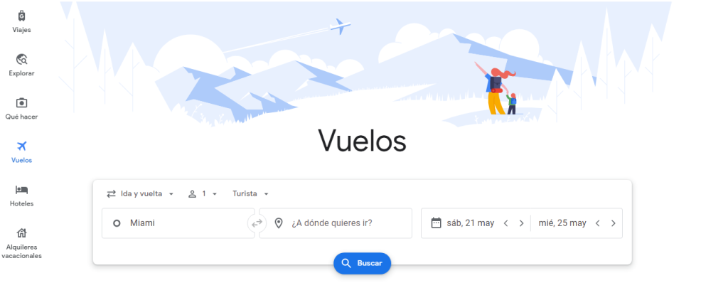 Página web de Google flights