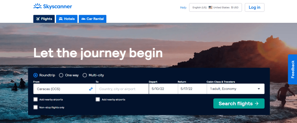 Página web de Skyscanner