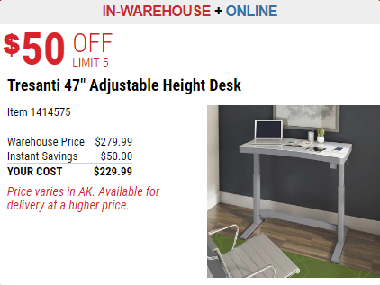 10. Escritorio ajustable de 47 pulgadas Tresanti