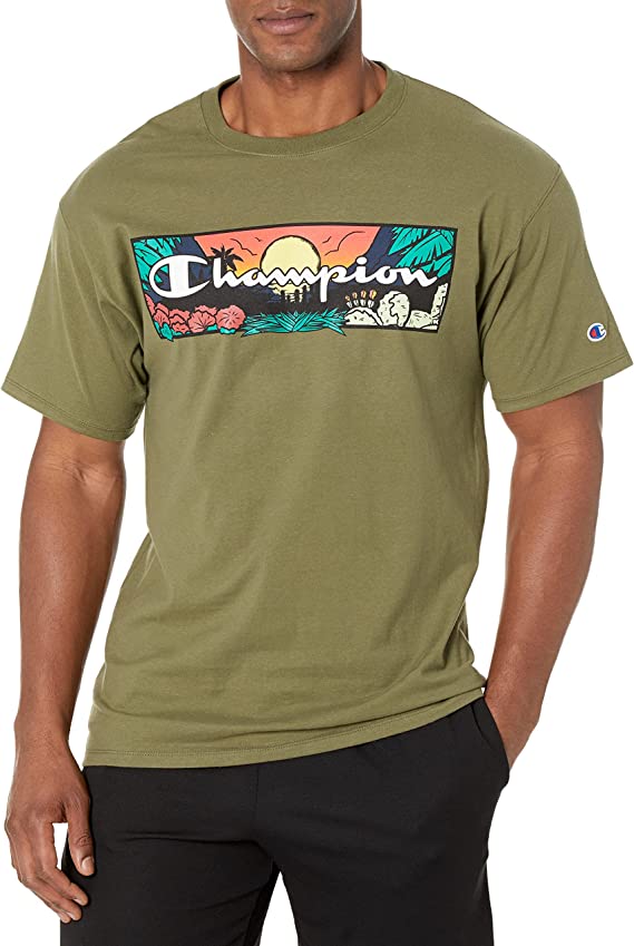 Franela clásica verde para hombres con estampado en pecho Champion