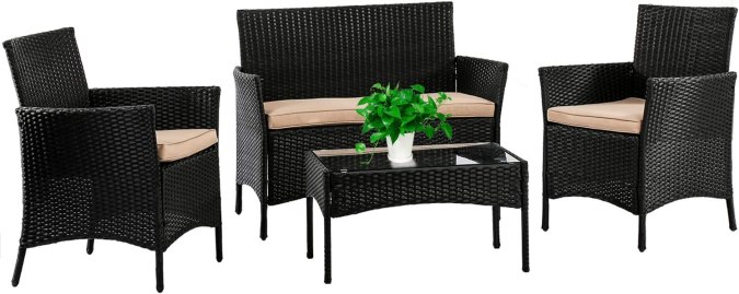 Set de muebles para patio de ratán negro FDW
